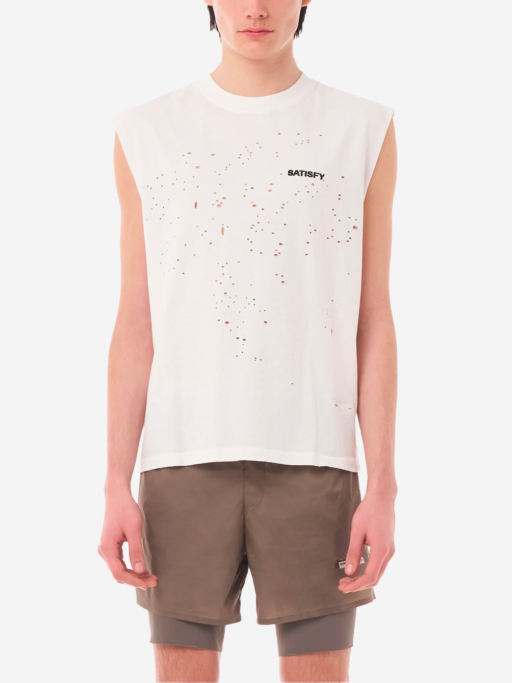 SATISFY MothTech Muscle Tee Canotta da Running in Cotone Organico ecru con fori Ecru Urbanstaroma