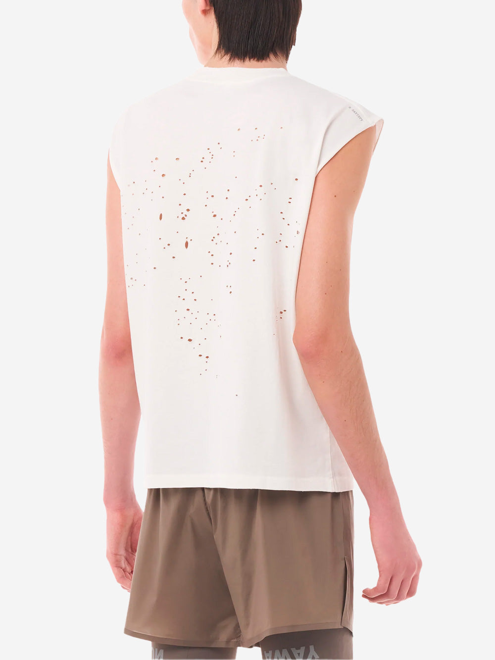 SATISFY MothTech Muscle Tee Canotta da Running in Cotone Organico ecru con fori Ecru Urbanstaroma