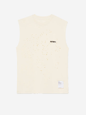 SATISFY MothTech Muscle Tee Canotta da Running in Cotone Organico ecru con fori Ecru