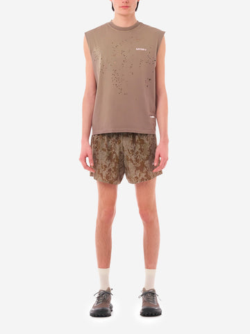 SATISFY MothTech Muscle Tee Canotta da Running in Cotone Organico marrone con fori Marrone