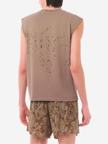 SATISFY MothTech Muscle Tee Canotta da Running in Cotone Organico marrone con fori Marrone