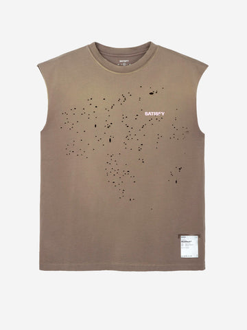 SATISFY MothTech Muscle Tee Canotta da Running in Cotone Organico marrone con fori Marrone