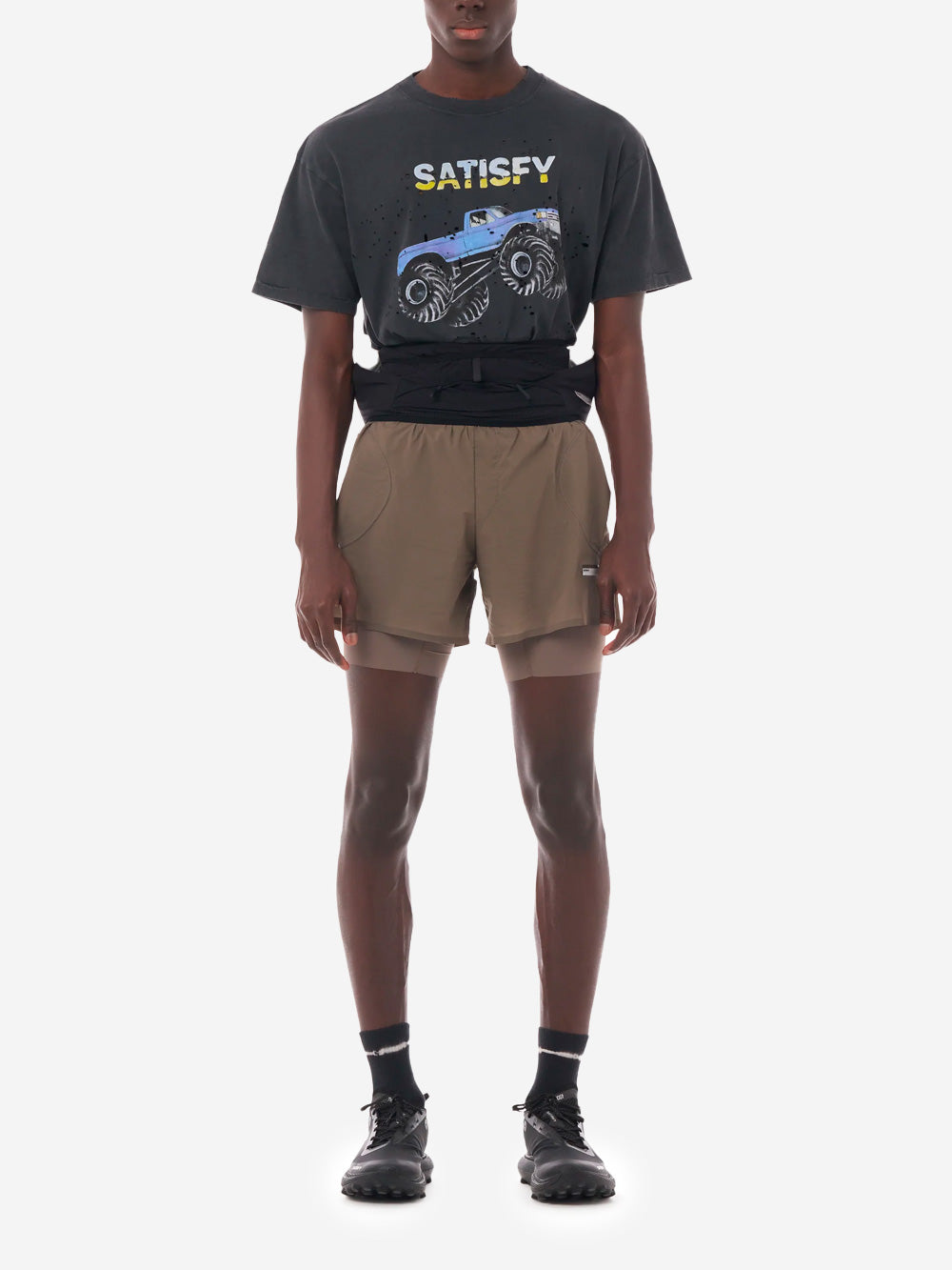 SATISFY T-Shirt da running nera MothTech in cotone con fori di ventilazione al laser e stampa Nero Urbanstaroma