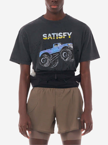 SATISFY T-Shirt da running nera MothTech in cotone con fori di ventilazione al laser e stampa Nero