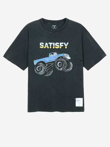 SATISFY T-Shirt da running nera MothTech in cotone con fori di ventilazione al laser e stampa Nero