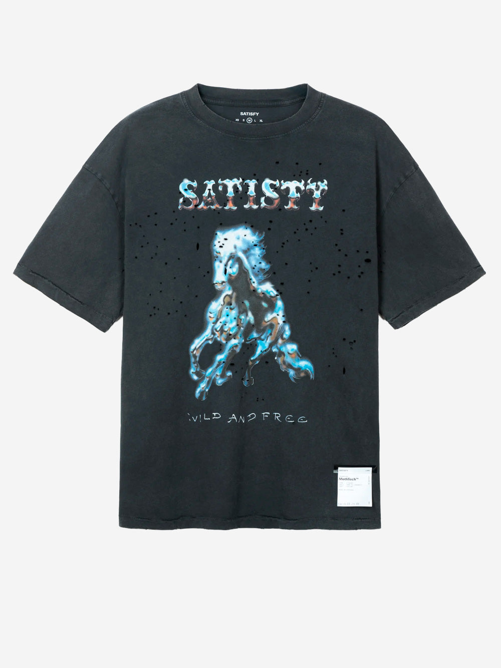 SATISFY T-shirt running MothTech in cotone con stampa e fori di ventilazione Nero Urbanstaroma