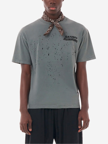 SATISFY T-Shirt da running grigia MothTech in cotone con fori di ventilazione al laser Grigio