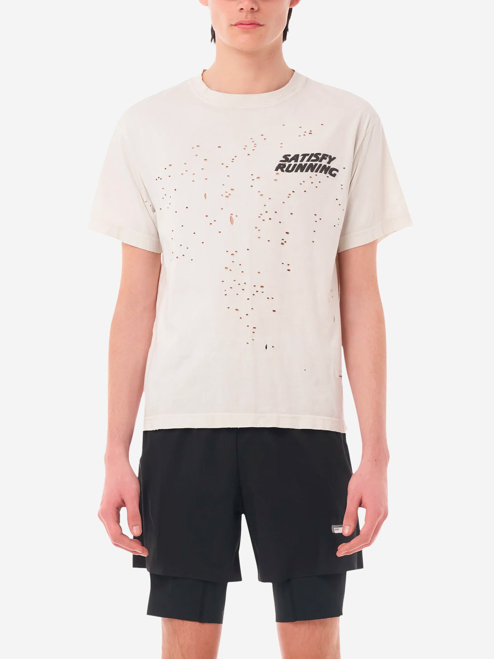 SATISFY MothTech T-Shirt da Running bianca in Cotone Organico con fori di ventilazione White Urbanstaroma