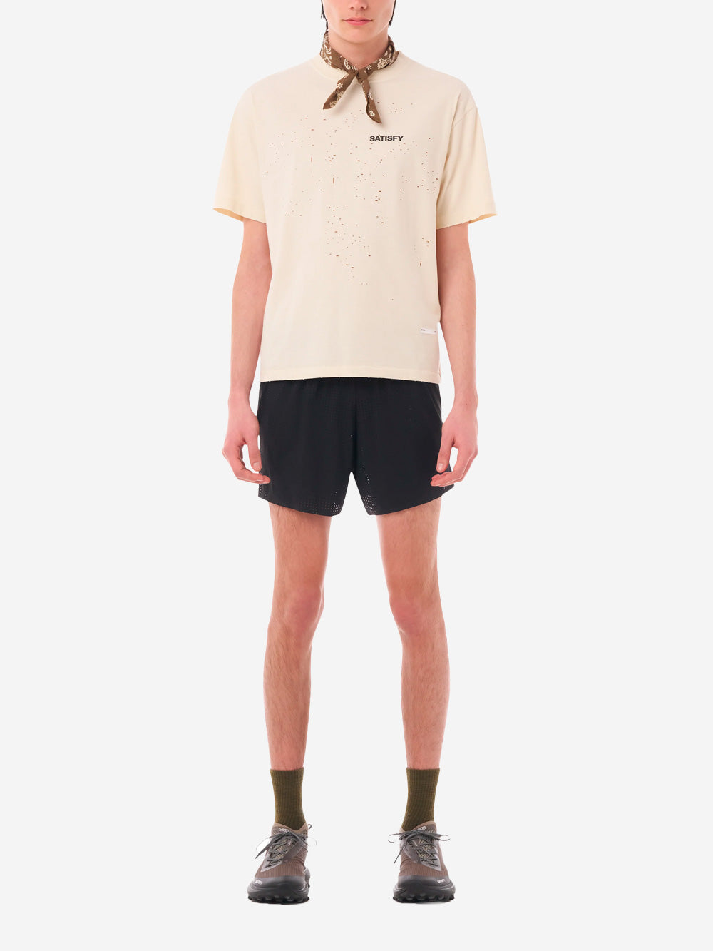 SATISFY MothTech T-Shirt da Running ecru in cotone con fori di ventilazione Ecru Urbanstaroma