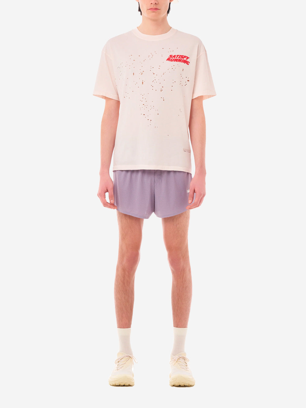 SATISFY T-Shirt da running bianca MothTech in cotone con fori di ventilazione al laser Rosa Urbanstaroma
