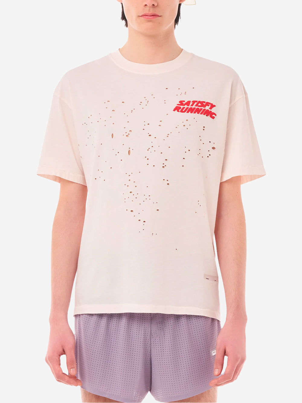 SATISFY T-Shirt da running bianca MothTech in cotone con fori di ventilazione al laser Rosa Urbanstaroma