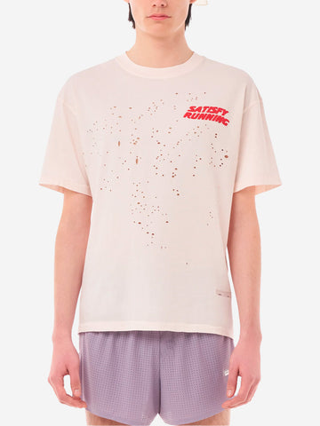 SATISFY T-Shirt da running bianca MothTech in cotone con fori di ventilazione al laser Rosa