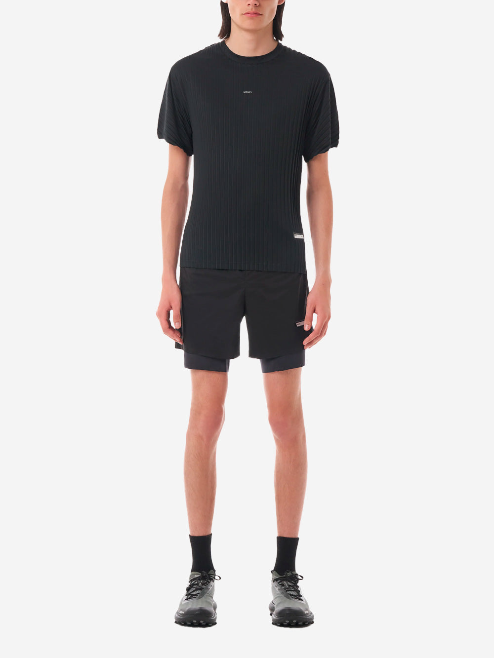 SATISFY AuraLite T-Shirt Running nera Plissettata Ultraleggera Nero Urbanstaroma