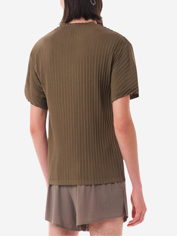 SATISFY AuraLite T-Shirt Running oliva Plissettata Ultraleggera Oliva