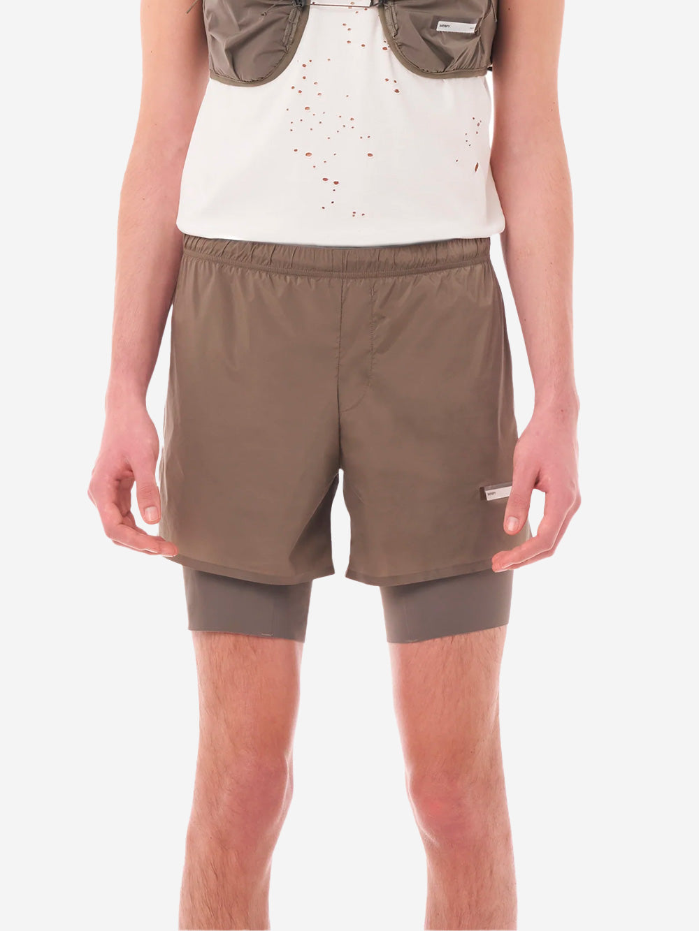 SATISFY TechSilk 8 Brown Running Shorts with Liner and Carabiner