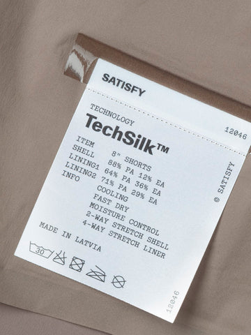 SATISFY TechSilk 8 Shorts da Running marroni con Liner e moschettone Marrone