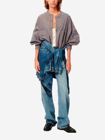 SESSUN Camicia girocollo a righe con tasche applicate Blu giallo