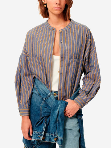 SESSUN Camicia girocollo a righe con tasche applicate Blu giallo