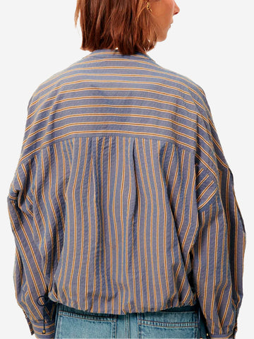 SESSUN Camicia girocollo a righe con tasche applicate Blu giallo