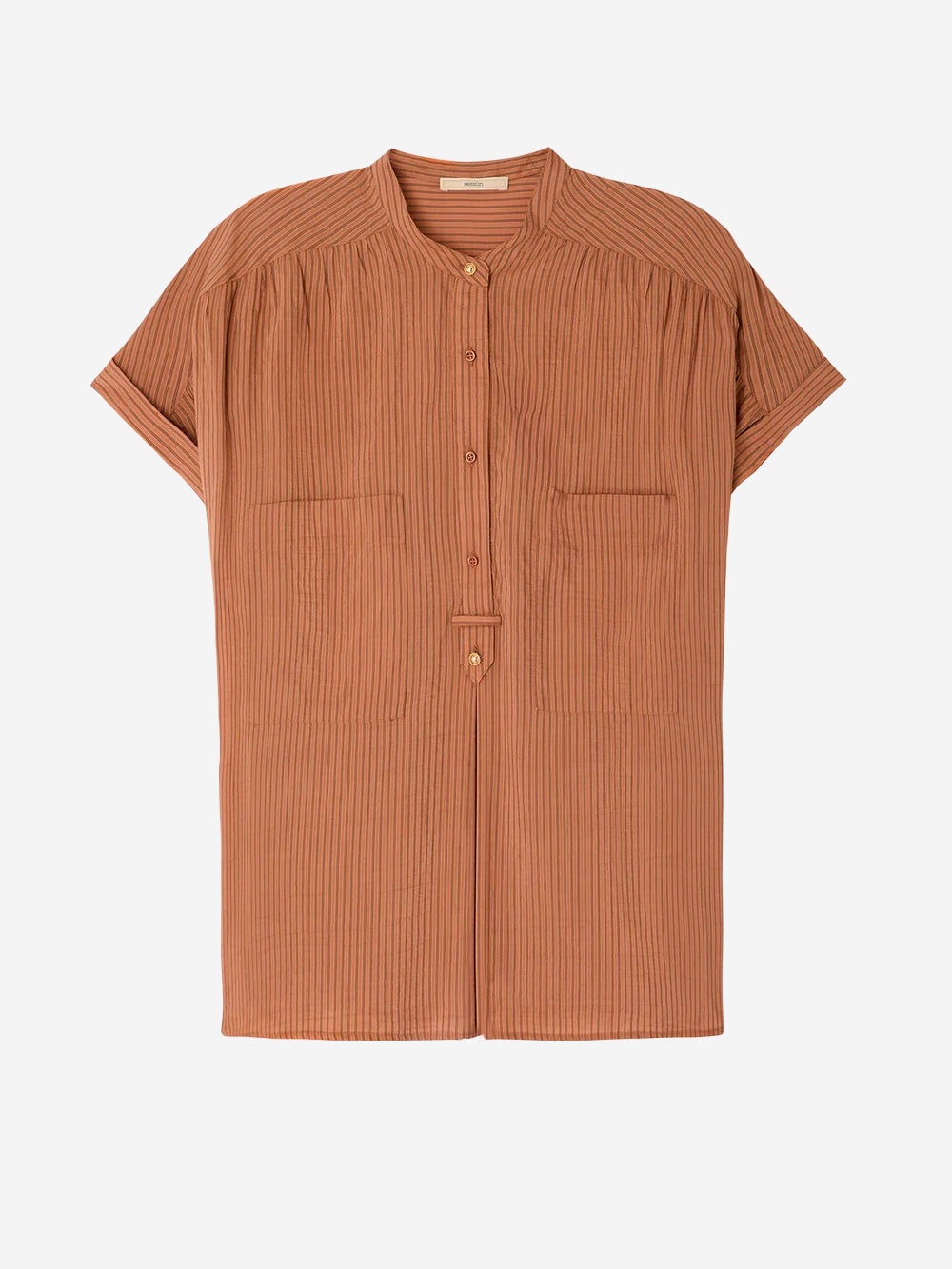 SESSUN Camicia Senza Maniche in Voile Jacquard a Righe Cammello Urbanstaroma