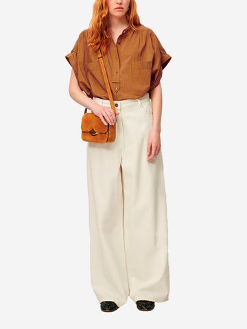 SESSUN Camicia Senza Maniche in Voile Jacquard a Righe Cammello