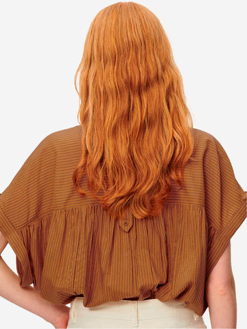 SESSUN Camicia Senza Maniche in Voile Jacquard a Righe Cammello