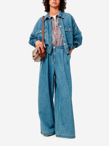 SESSUN Giacca in denim 'Cazanim' con tasche applicate e orlo stretto Blu