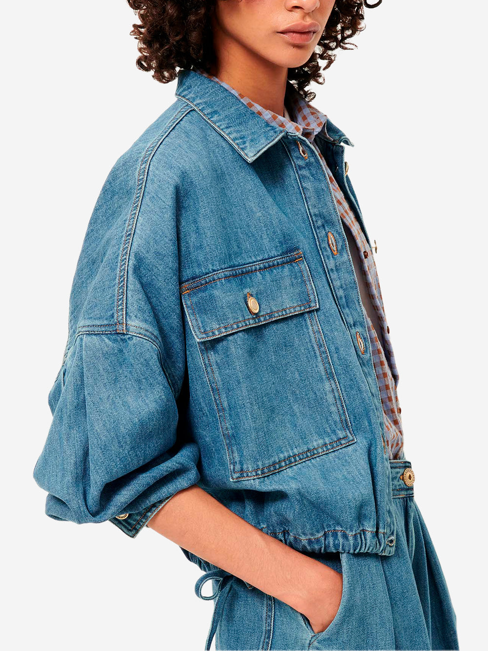 SESSUN Giacca in denim 'Cazanim' con tasche applicate e orlo stretto Blu Urbanstaroma