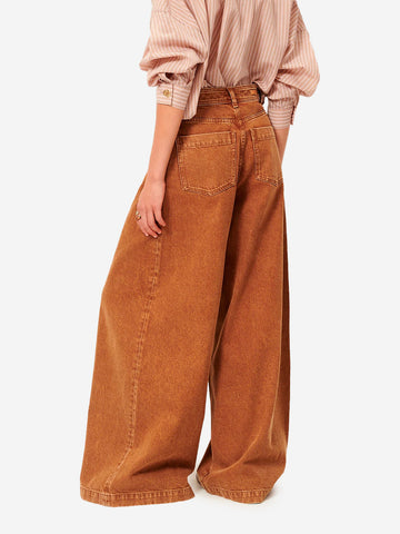 SESSUN Jeans ampi a vita alta 'Diegui' color toffee Cammello