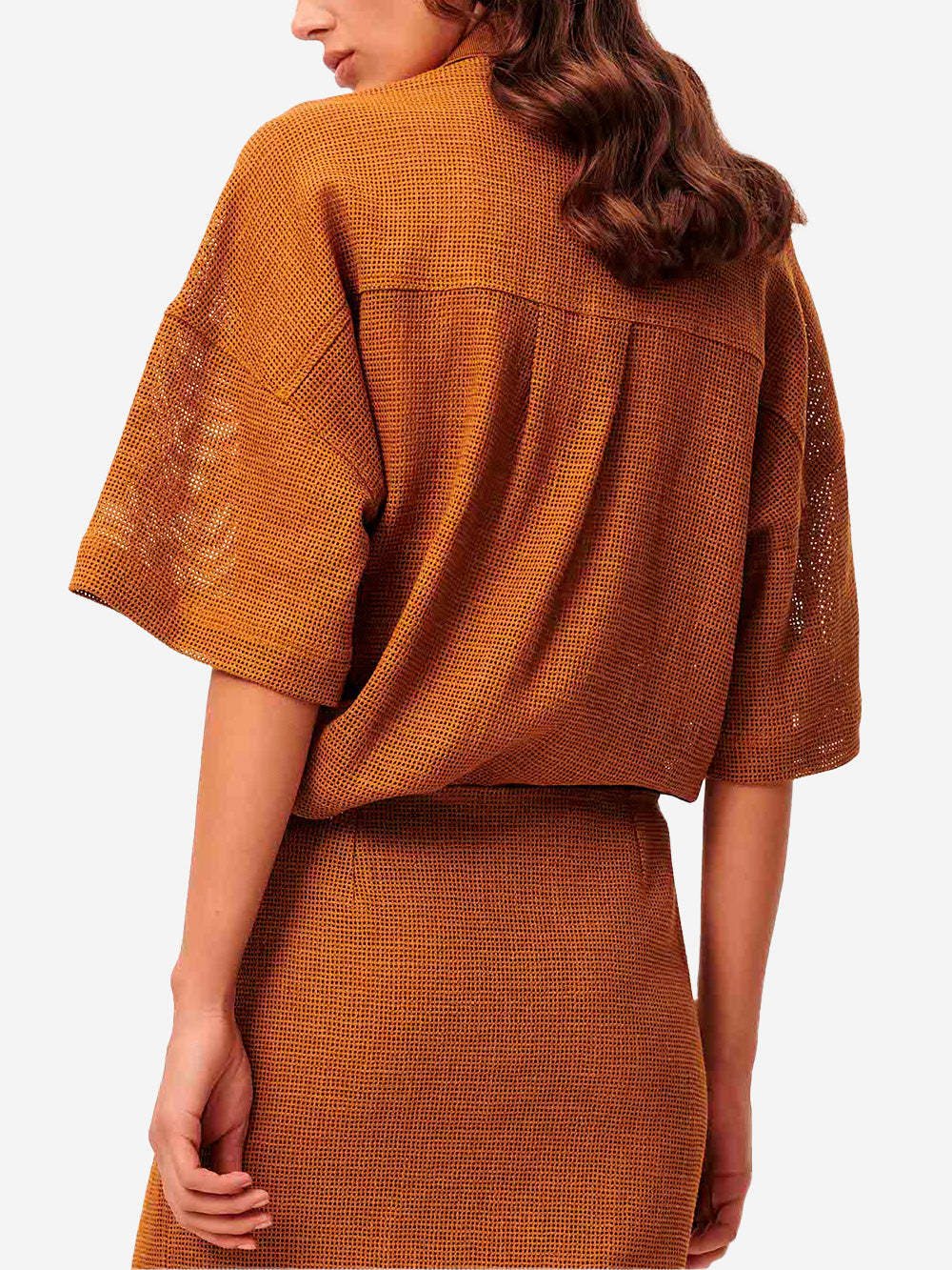 SESSUN Polo a maniche corte marrone in misto lino con tasche applicate Cammello Urbanstaroma