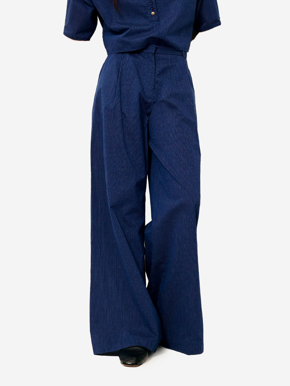 SESSUN Pantaloni ampi in popeline a righe blu Blu Urbanstaroma