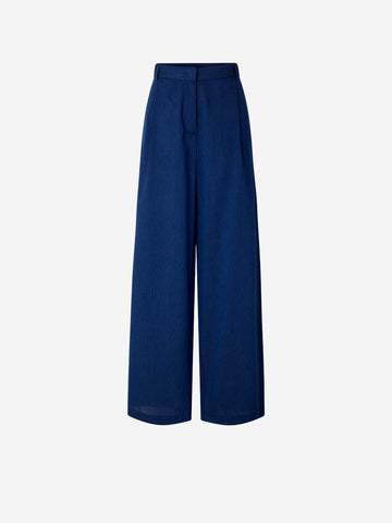 SESSUN Pantaloni ampi in popeline a righe blu Blu