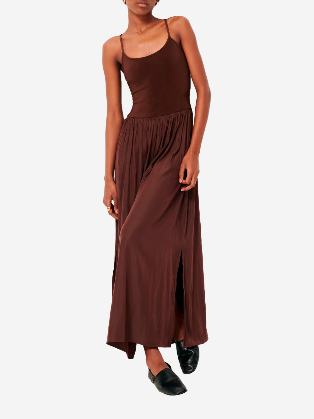 SESSUN Abito Lungo marrone con schiena Scoperta e arricciature in vita Marrone Urbanstaroma