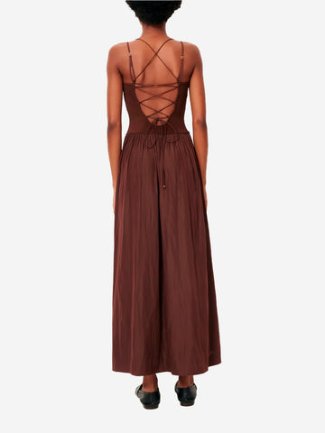 SESSUN Abito Lungo marrone con schiena Scoperta e arricciature in vita Marrone