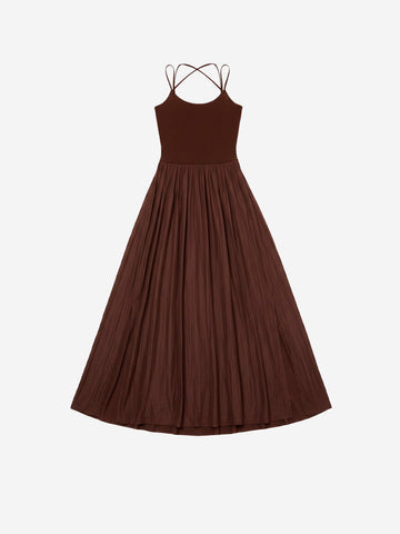 SESSUN Abito Lungo marrone con schiena Scoperta e arricciature in vita Marrone