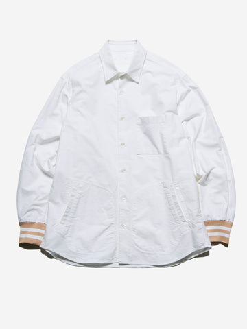 SOPHNET Camicia Oxford bianca in Cotone con Polsini a Costine Bianco