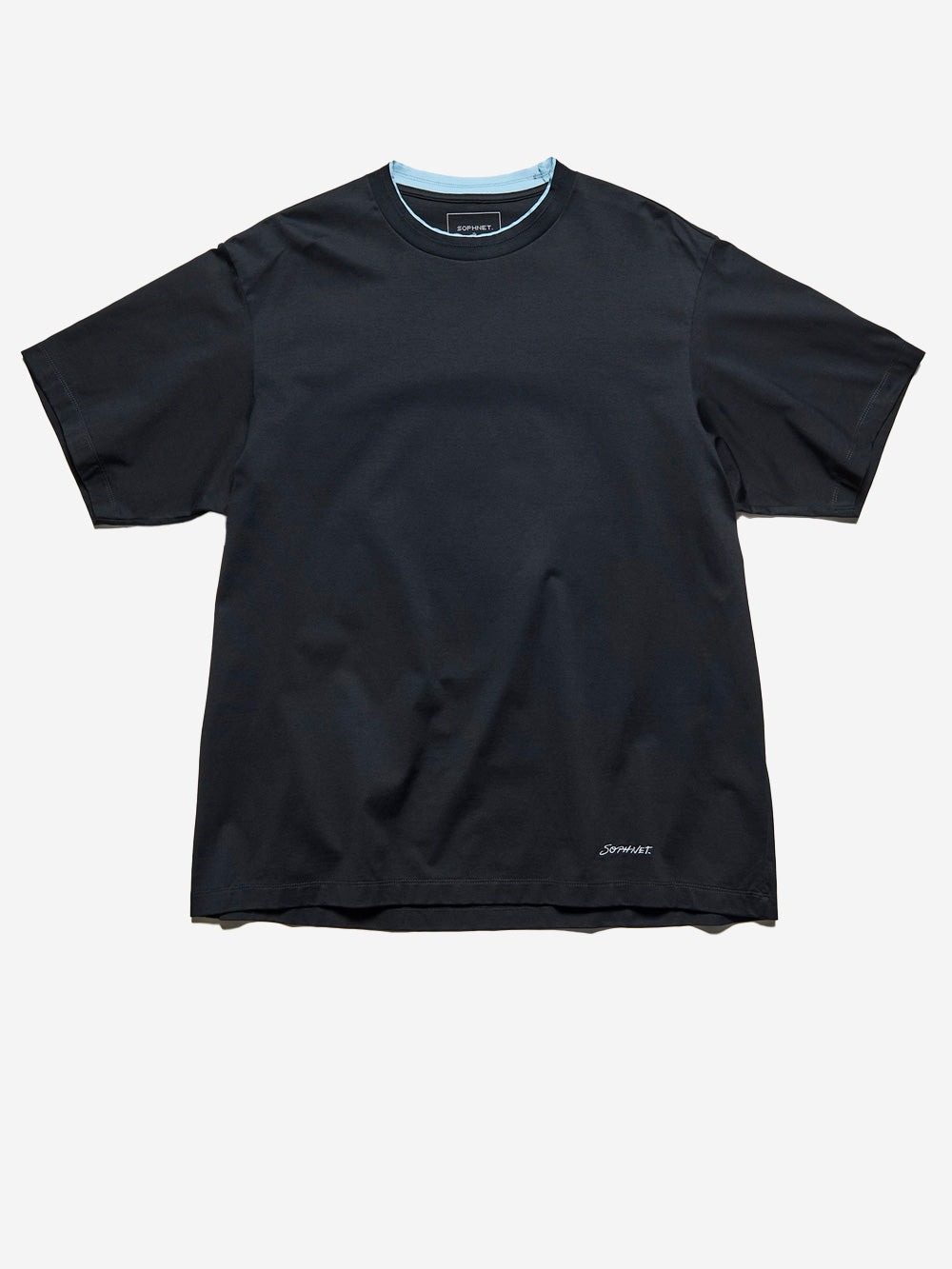 SOPHNET T-shirt nera in cotone Luster con colletto a costine e finiture cut-off Nera bianca Urbanstaroma