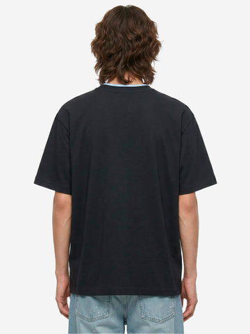 SOPHNET T-shirt nera in cotone Luster con colletto a costine e finiture cut-off Nera bianca