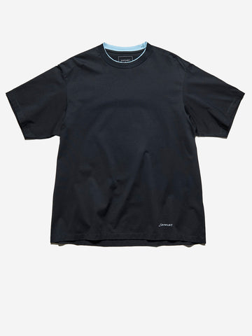 SOPHNET T-shirt nera in cotone Luster con colletto a costine e finiture cut-off Nera bianca