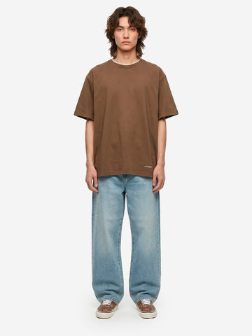 SOPHNET T-shirt marrone in cotone Luster con colletto a costine e finiture cut-off Marrone