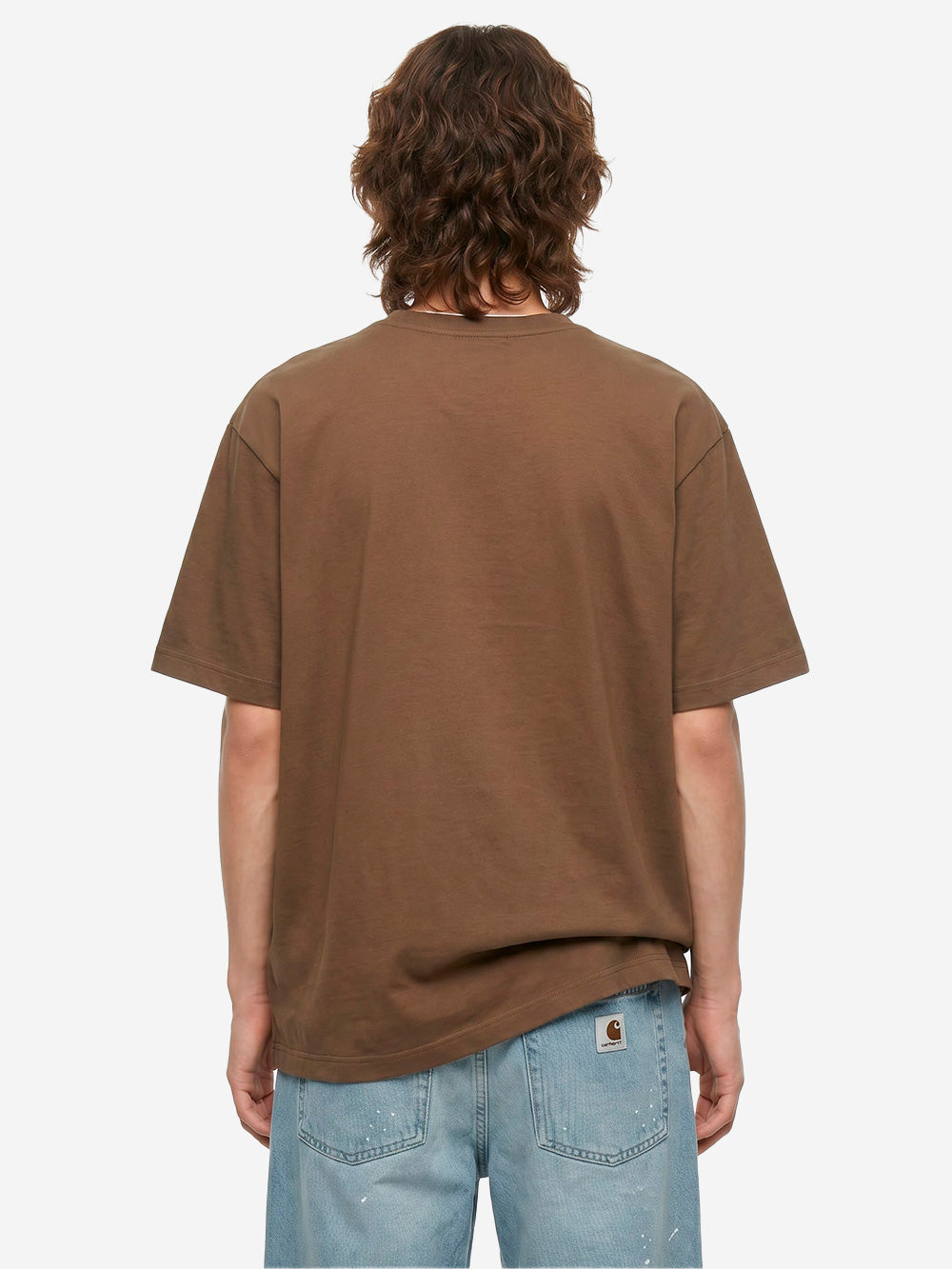 SOPHNET T-shirt marrone in cotone Luster con colletto a costine e finiture cut-off Marrone Urbanstaroma