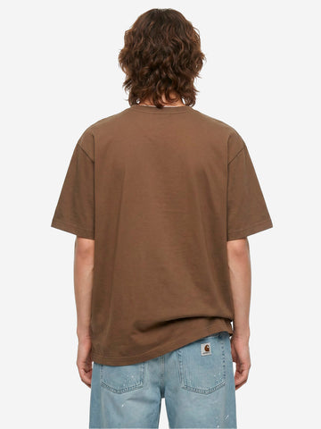 SOPHNET T-shirt marrone in cotone Luster con colletto a costine e finiture cut-off Marrone