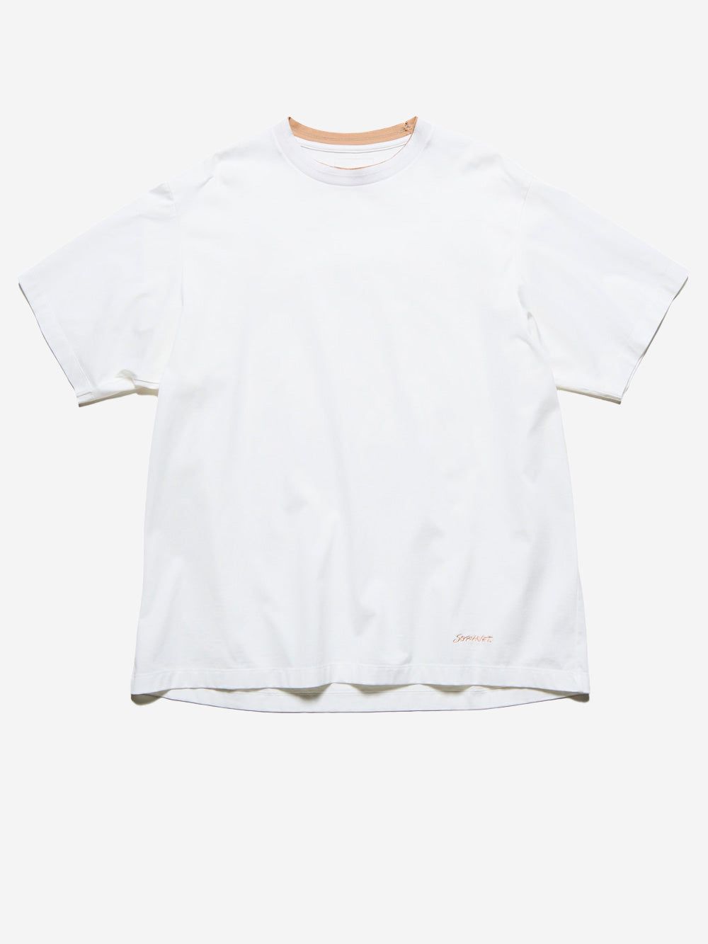 SOPHNET T-shirt bianca in cotone Luster con colletto a costine e finiture cut-off Bianco Urbanstaroma