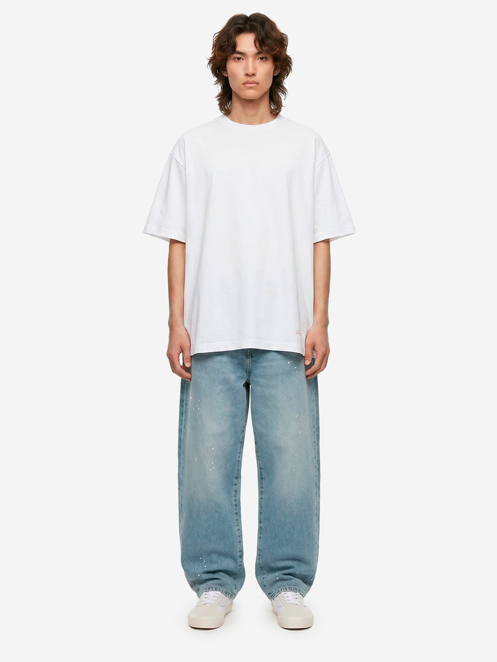 SOPHNET T-shirt bianca in cotone Luster con colletto a costine e finiture cut-off Bianco Urbanstaroma