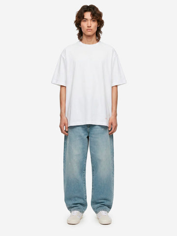 SOPHNET T-shirt bianca in cotone Luster con colletto a costine e finiture cut-off Bianco