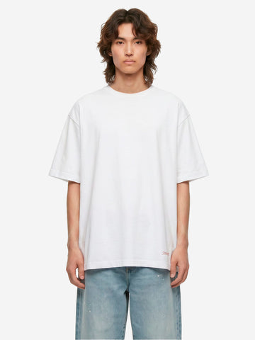SOPHNET T-shirt bianca in cotone Luster con colletto a costine e finiture cut-off Bianco