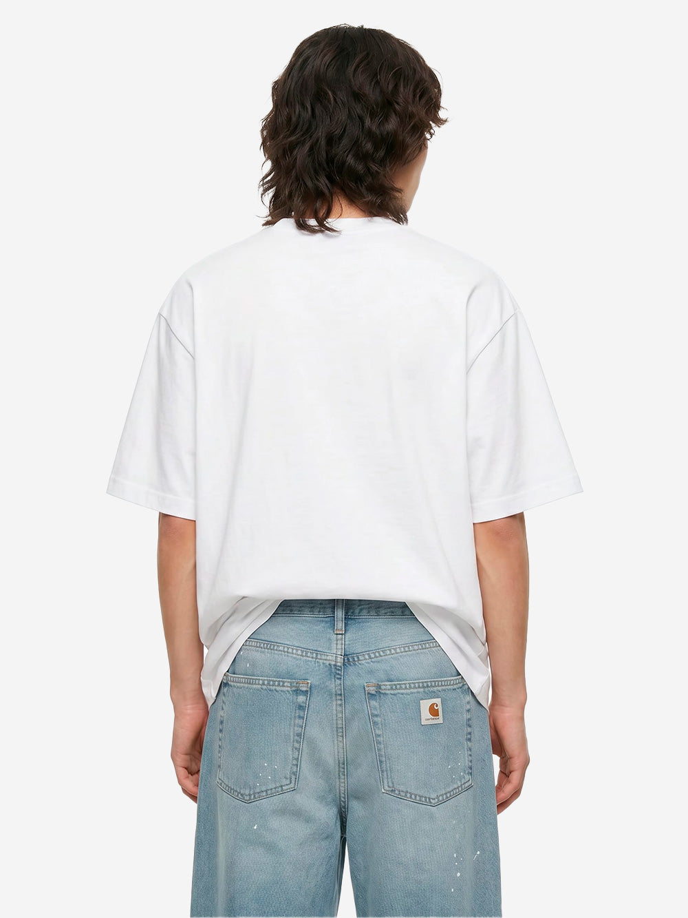 SOPHNET T-shirt bianca in cotone Luster con colletto a costine e finiture cut-off Bianco Urbanstaroma