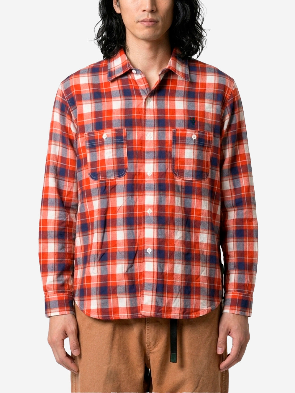 SOUTH2 WEST8 Camicia 'Work' a quadri arancione in tessuto increspato arancione Urbanstaroma