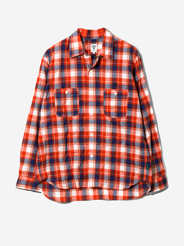 SOUTH2 WEST8 Camicia 'Work' a quadri arancione in tessuto increspato arancione