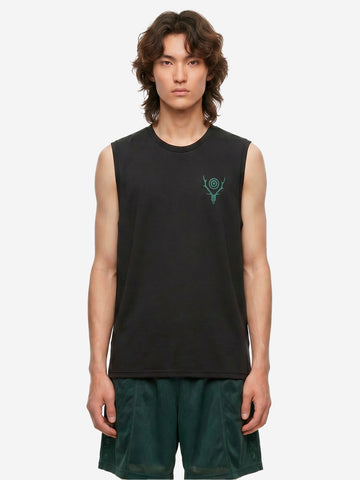 SOUTH2 WEST8 Tee senza maniche nera con grafica skull target Nero